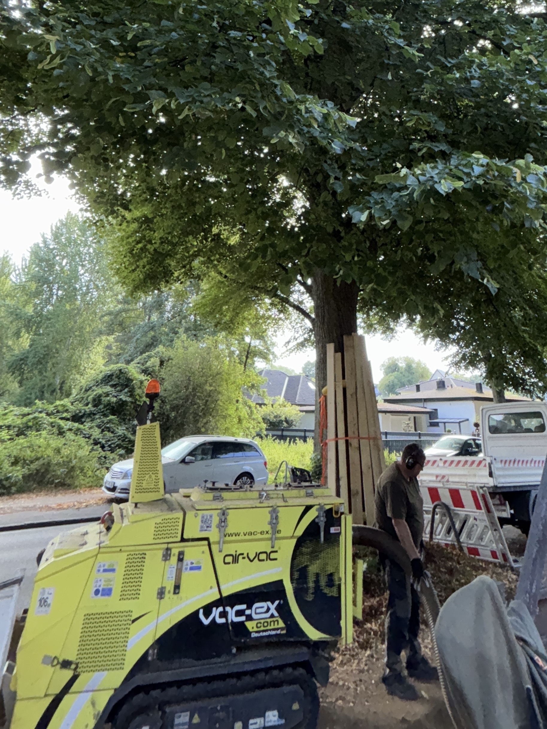 Saugbagger unter Baum